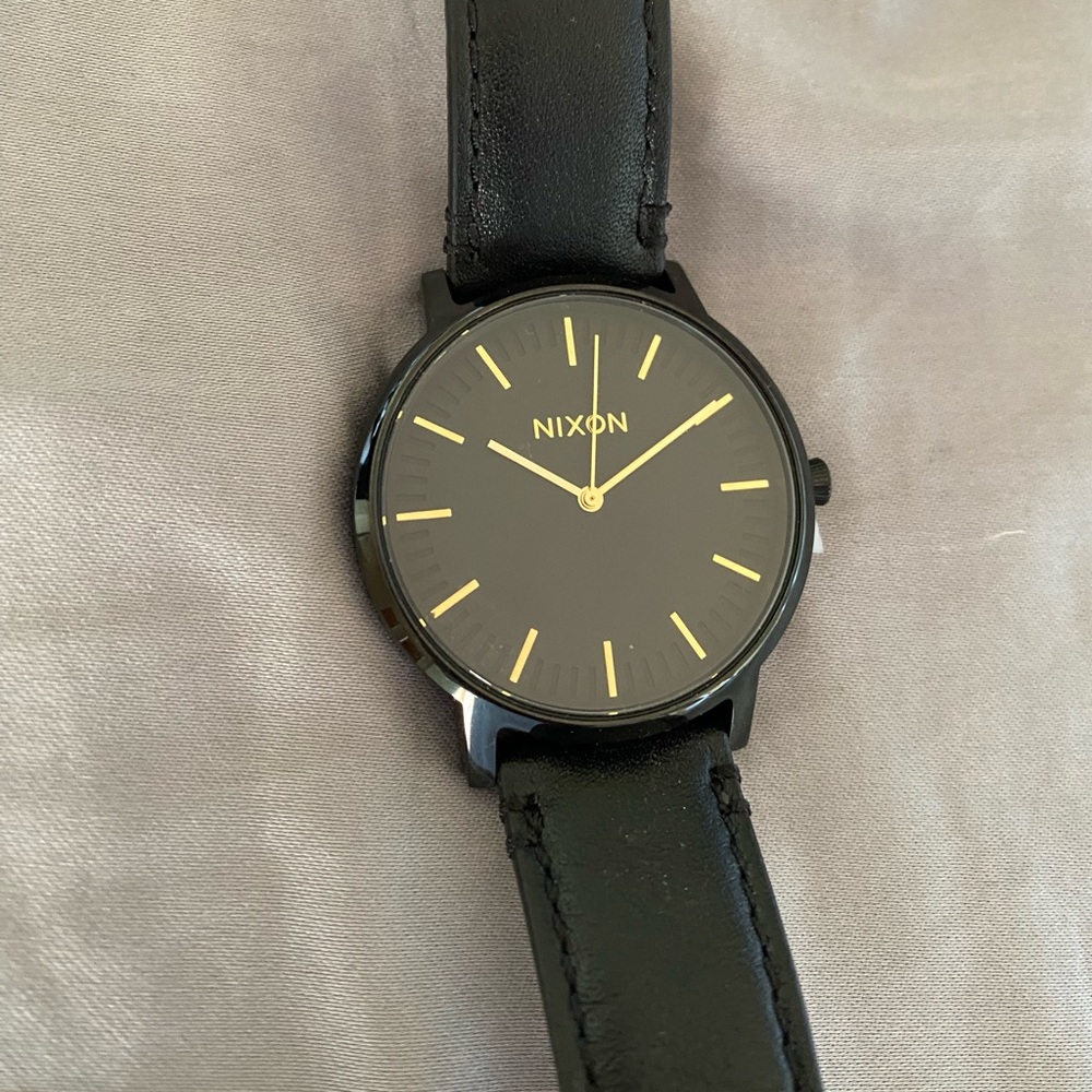 Nixon Watch gold black The Porter brand new genuine leather band